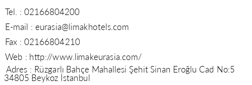 Limak Eurasia Luxury Hotel telefon numaralar, faks, e-mail, posta adresi ve iletiim bilgileri